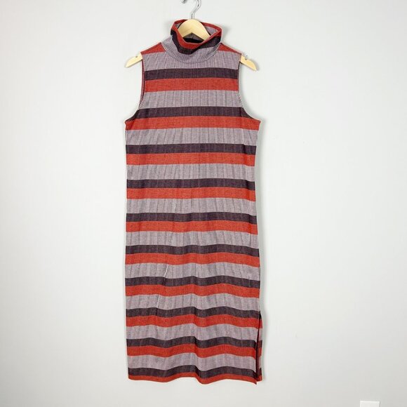 LOFT Striped Tank Midi Dress Mock Neck Fall Size Medium Women's - Picture 1 of 4